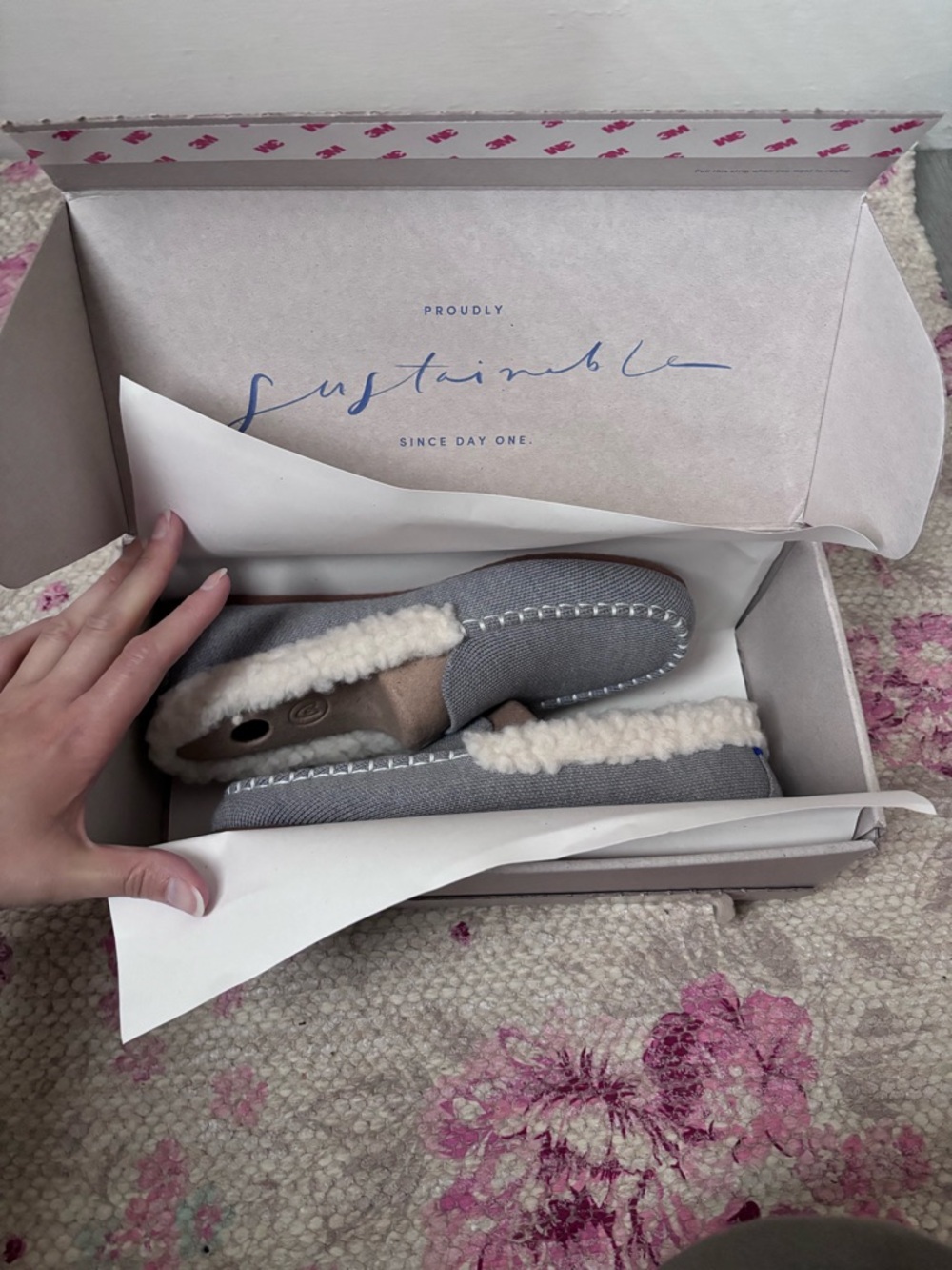 Rothy's Gray Knit Shearling-Lined Slippers